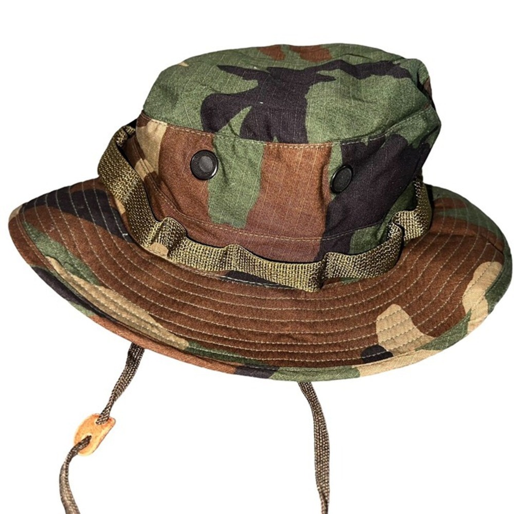 US Military Woodland Camo Boonie Hat Sun Hot Weather Type II Size 6 3/4 USA Made